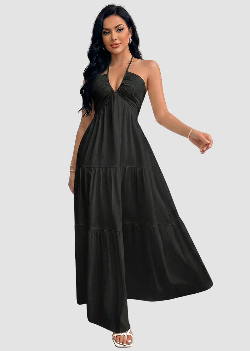 Minimalist Sleeveless Open-Back Halter Maxi Dress