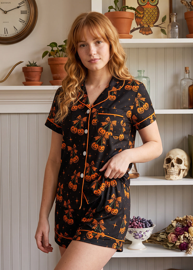 Cute Halloween Cartoon Print 2-Piece Pajama Set