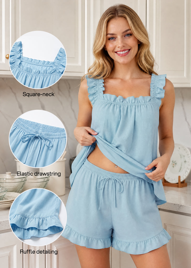 Soft Ruffle Tank Top & Shorts Pajama Set
