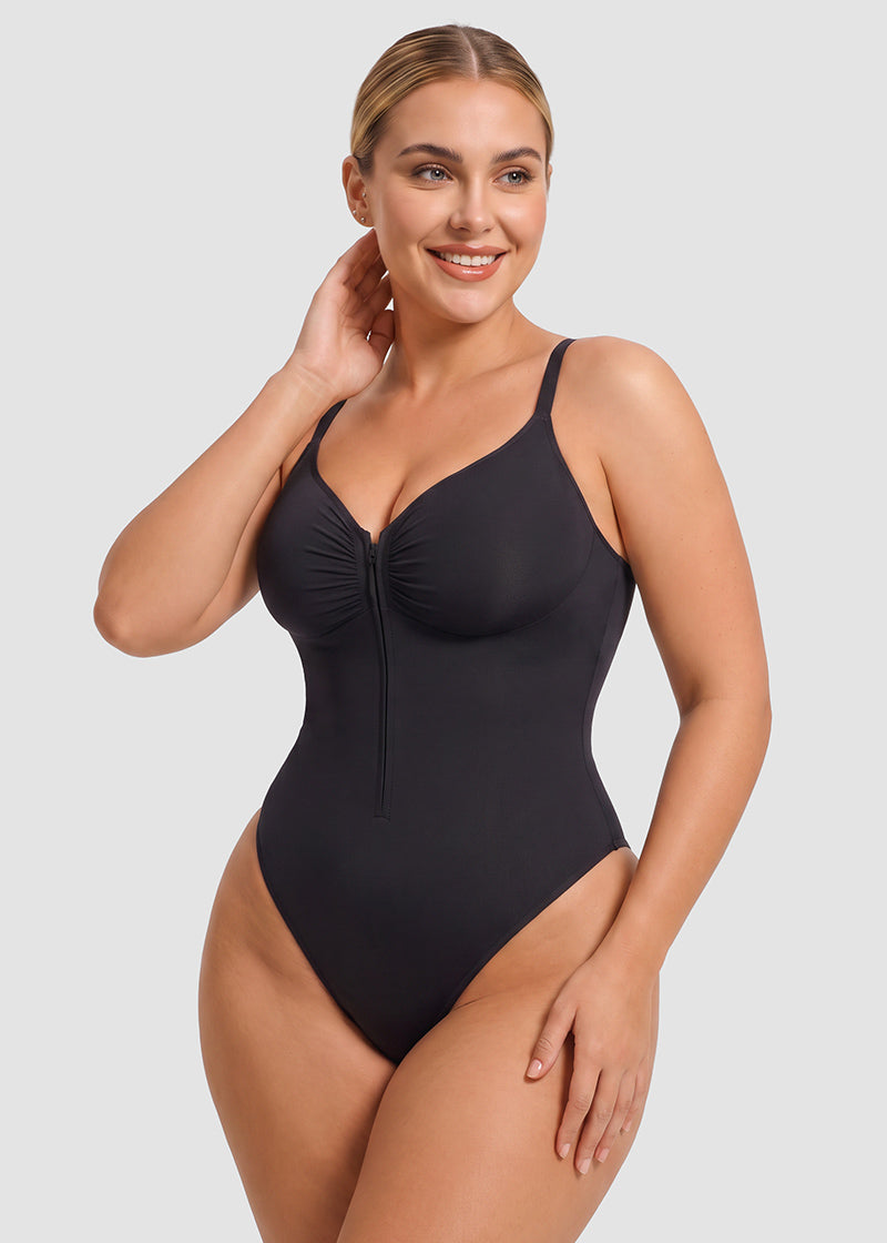 Zip-Front Tummy Control Shapewear Bodysuit