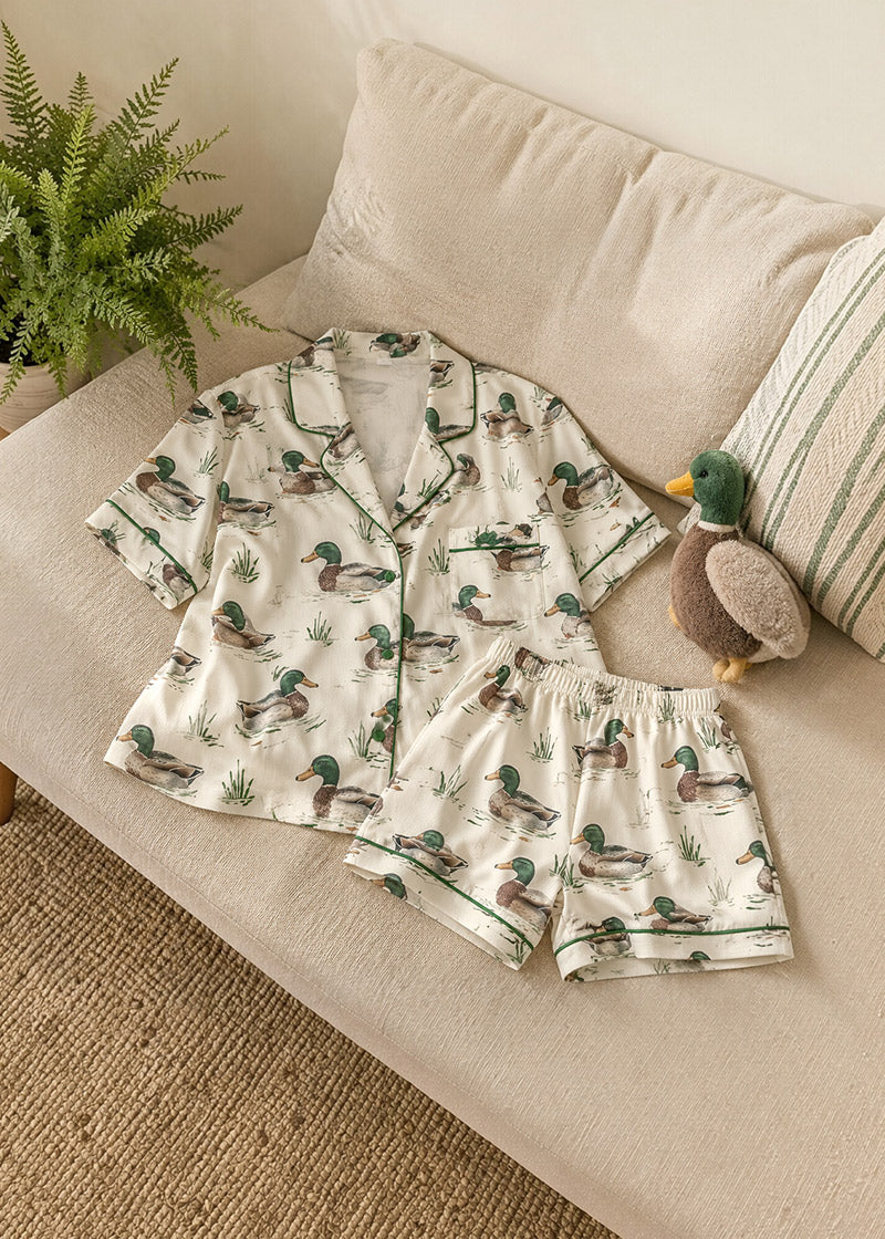 Women’s 2-Piece Mallard Duck Print Pajama Set with Short & Long Sleeve Options
