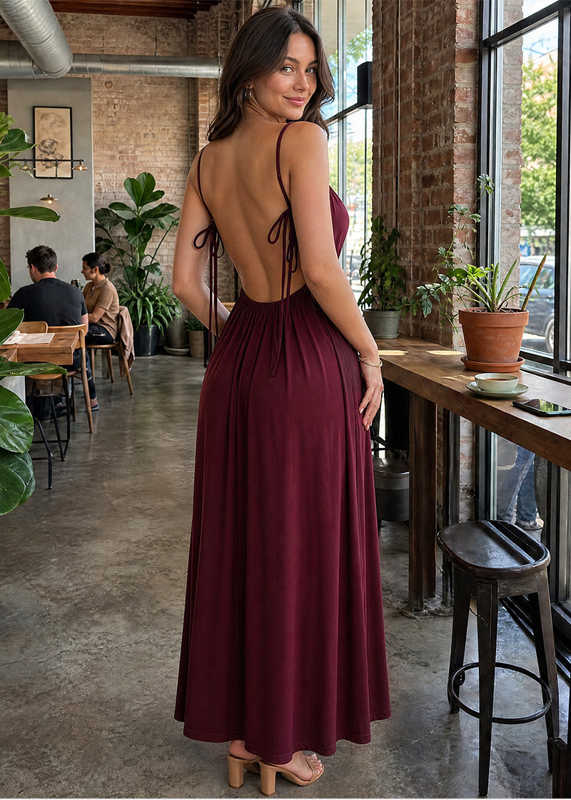 Drawstring Backless Cami Maxi Dress