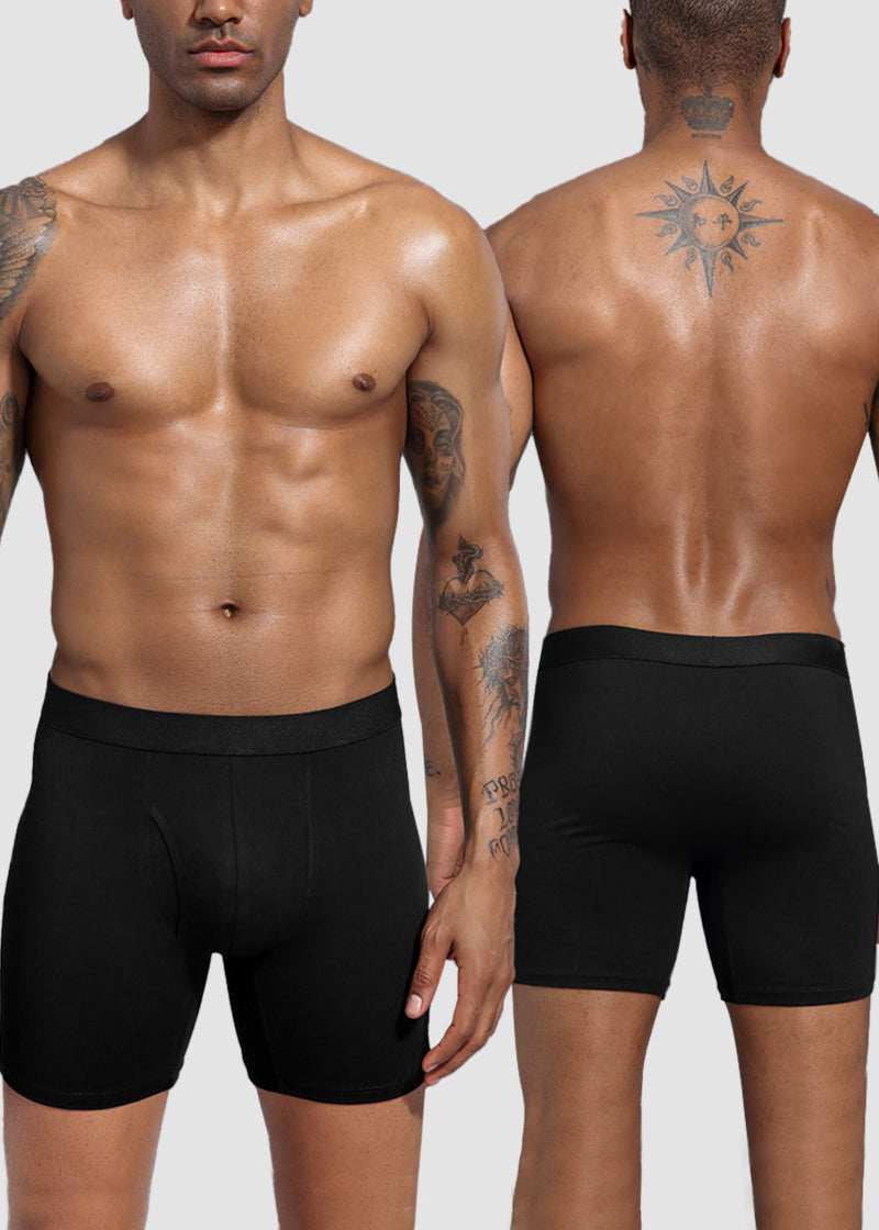 Men's Cotton Long Leg Boxer Briefs with Fly - 5 Pack