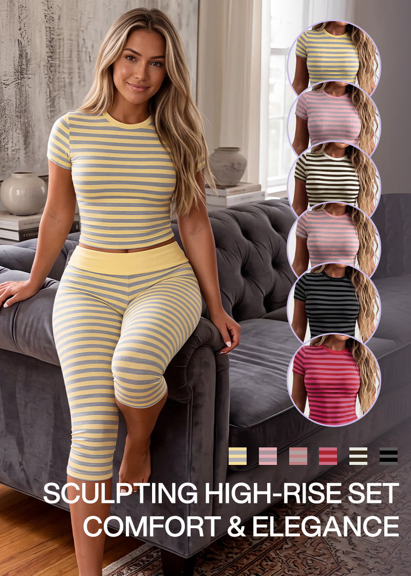 Striped Crop Top & Capri Leggings 2-Piece Set