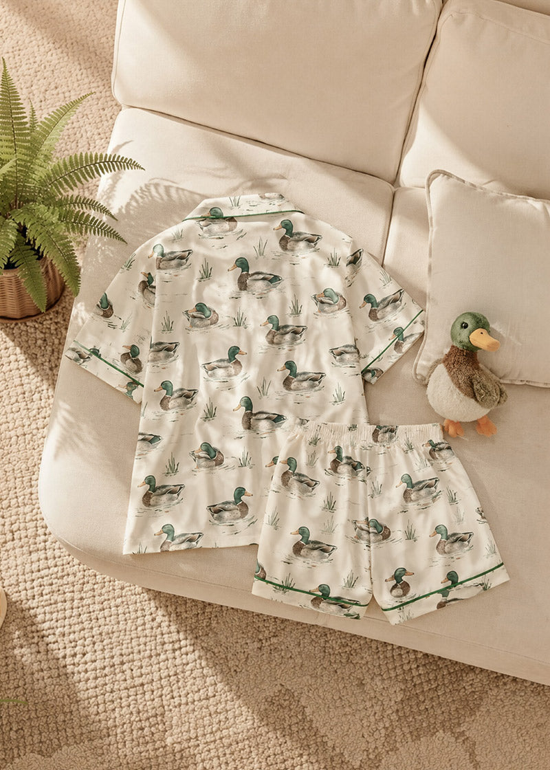 Women’s 2-Piece Mallard Duck Print Pajama Set with Short & Long Sleeve Options