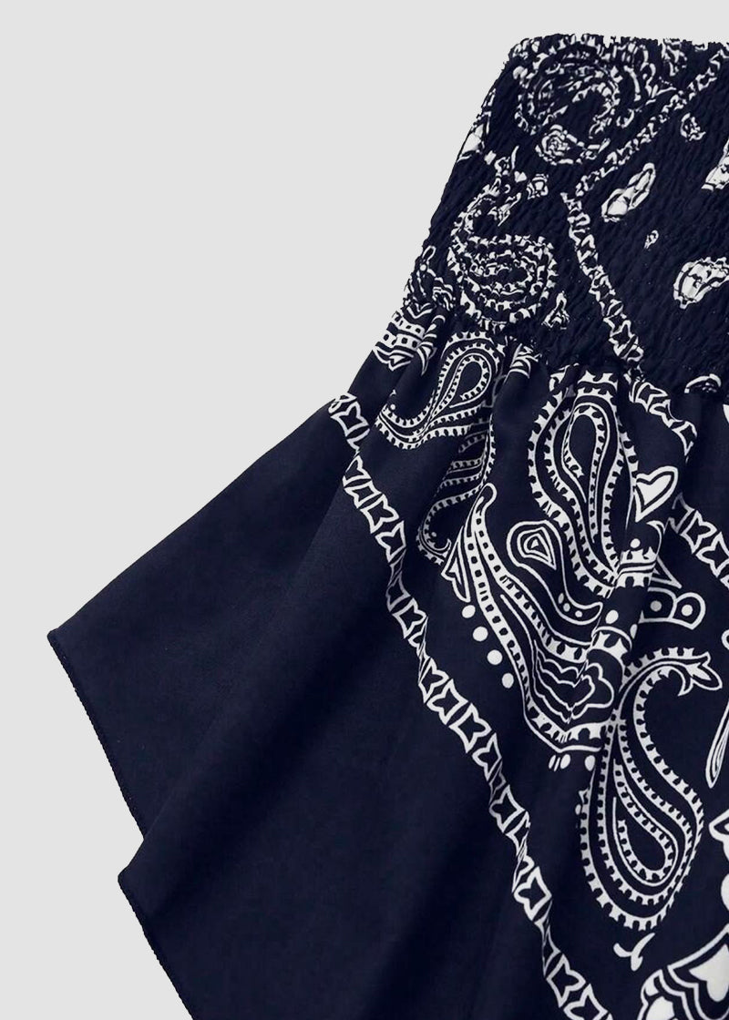 Plus Size Boho Strapless Asymmetrical Hem Top with Ethnic Print