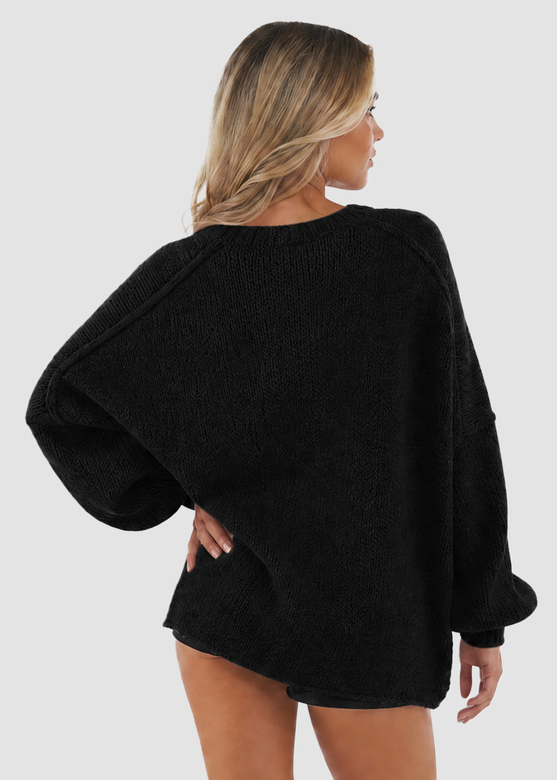 Oversized Open-Front Lantern Sleeve Knit Cardigan