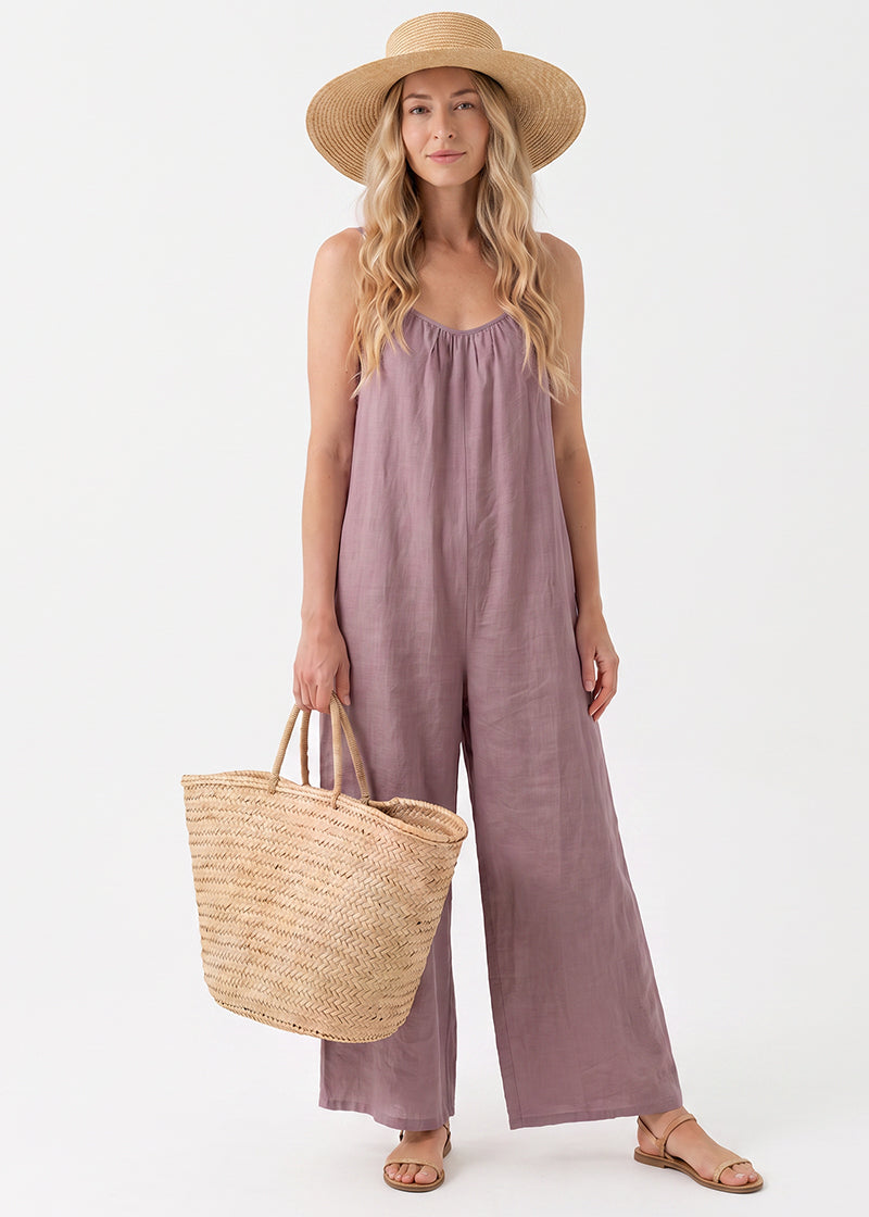 Women's Backless Spaghetti Strap Wide Leg Jumpsuit with Tie Back & Pockets