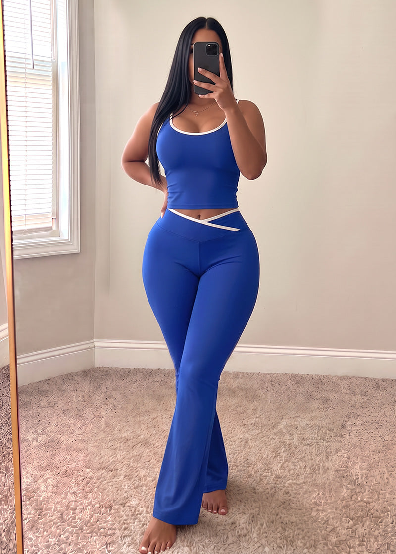 Women's Color Block Crop Tank & Flare Pants Set