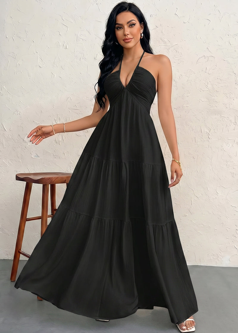 Minimalist Sleeveless Open-Back Halter Maxi Dress