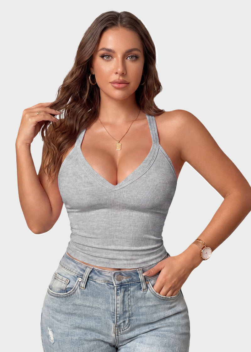 V-Neck Built-In Bra Tank for Everyday Comfort