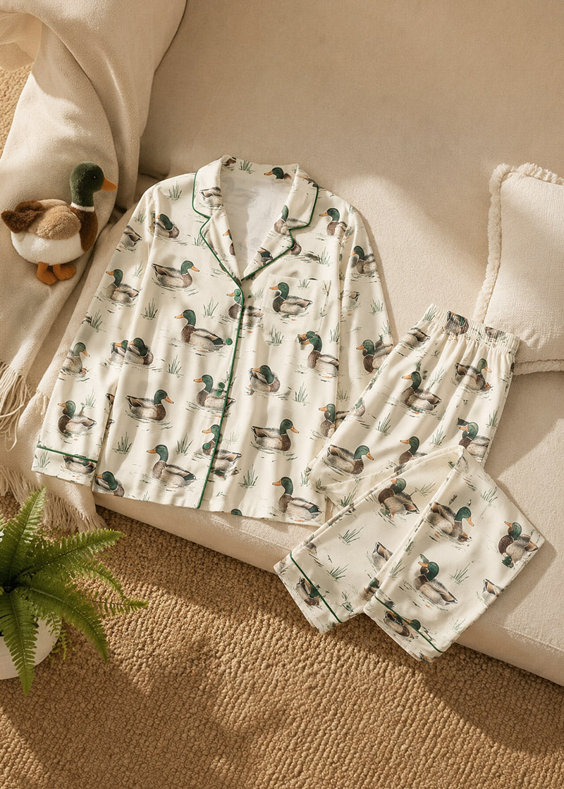 Women’s 2-Piece Mallard Duck Print Pajama Set with Short & Long Sleeve Options