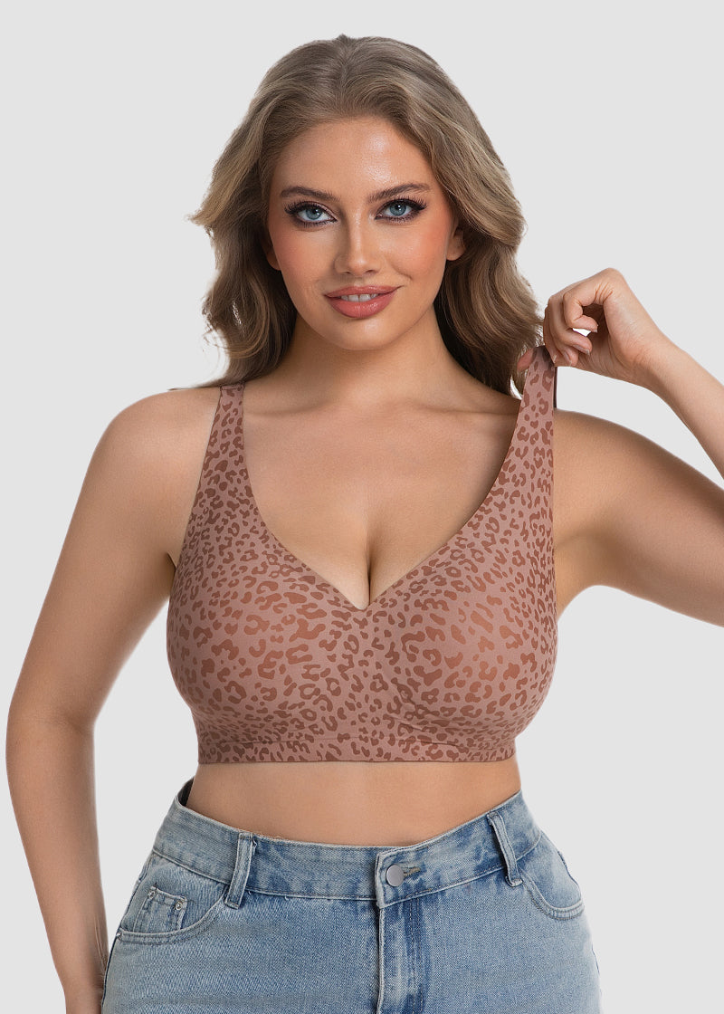 Wireless Leopard V-Neck Contour Bra