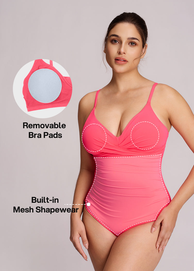 Sculpting Ruched Cross-Front One-Piece Swimsuit