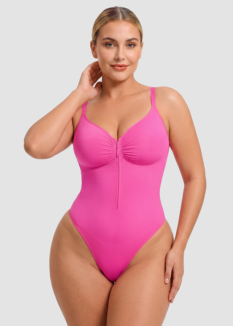 Zip-Front Tummy Control Shapewear Bodysuit