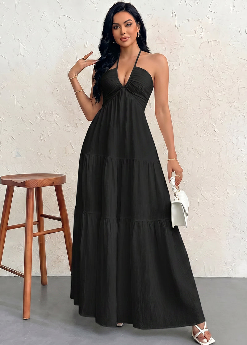 Minimalist Sleeveless Open-Back Halter Maxi Dress