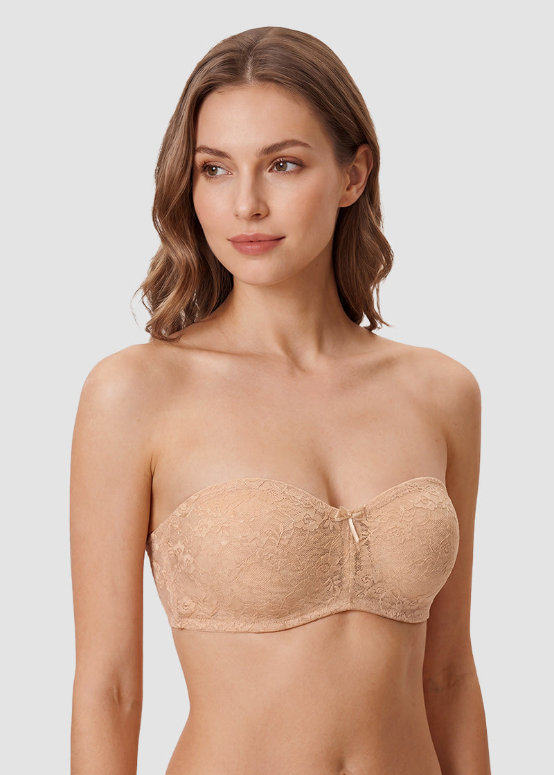 Stay-Put Strapless Lace Push Up Bra