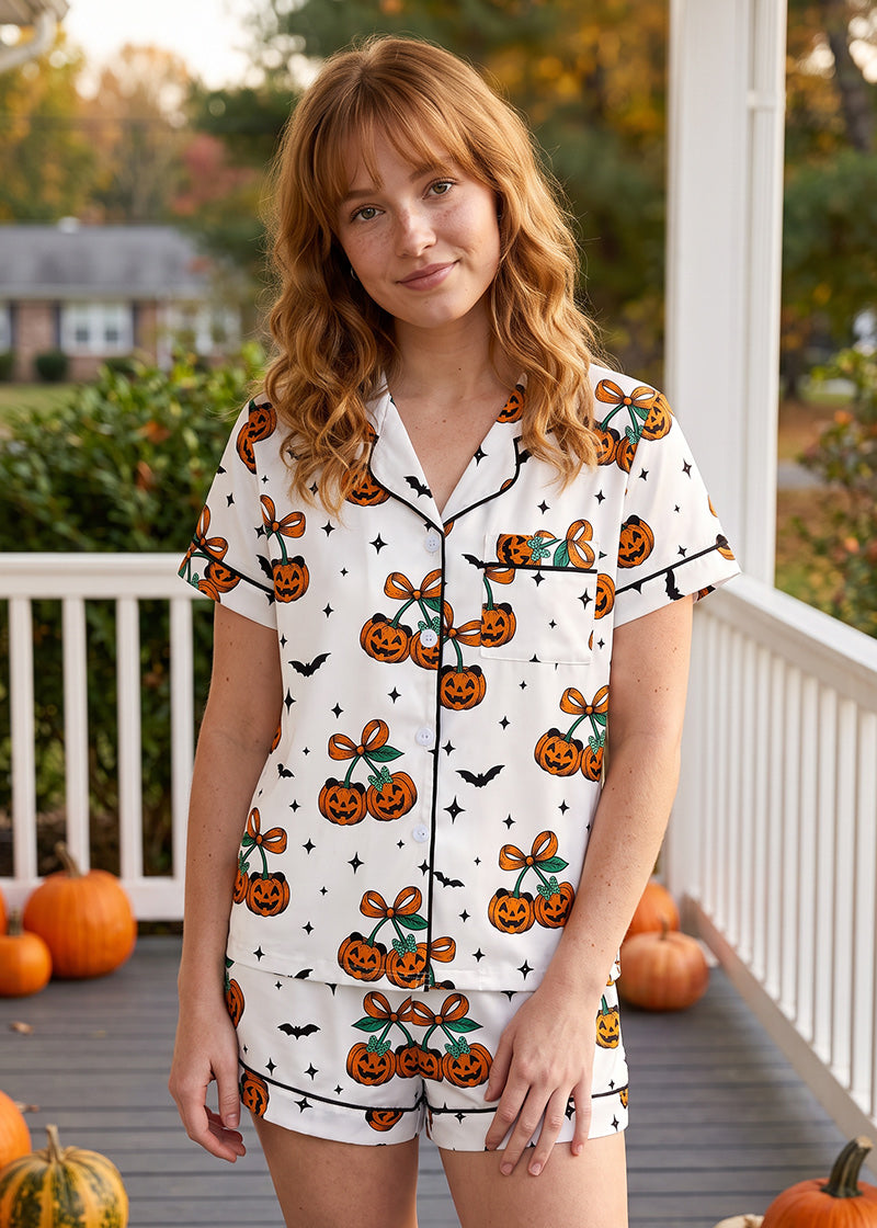 Cute Halloween Cartoon Print 2-Piece Pajama Set
