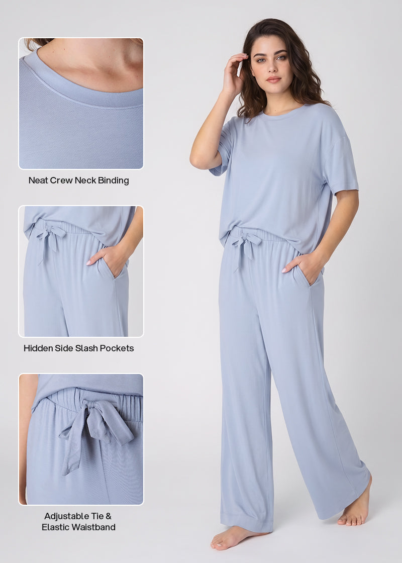 Women's Breathable Pajama Set with T-Shirt & Pocket Pants