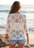 Casual Knit Hollow-Out 3/4 Batwing Sleeve Lightweight Summer Sweater