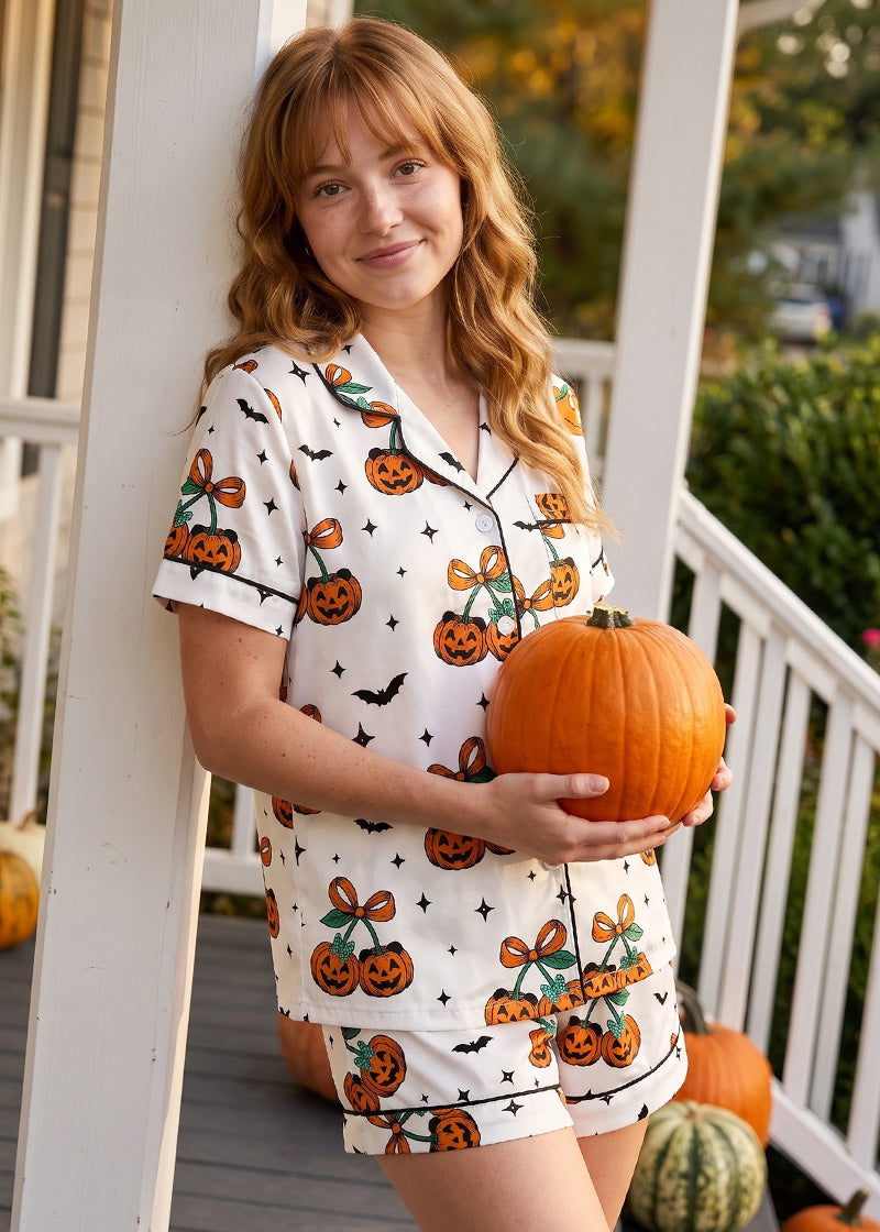 Cute Halloween Cartoon Print 2-Piece Pajama Set