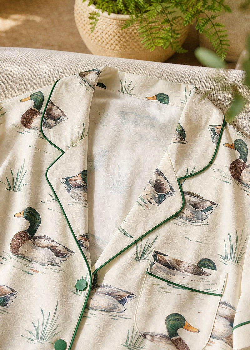 Women’s 2-Piece Mallard Duck Print Pajama Set with Short & Long Sleeve Options