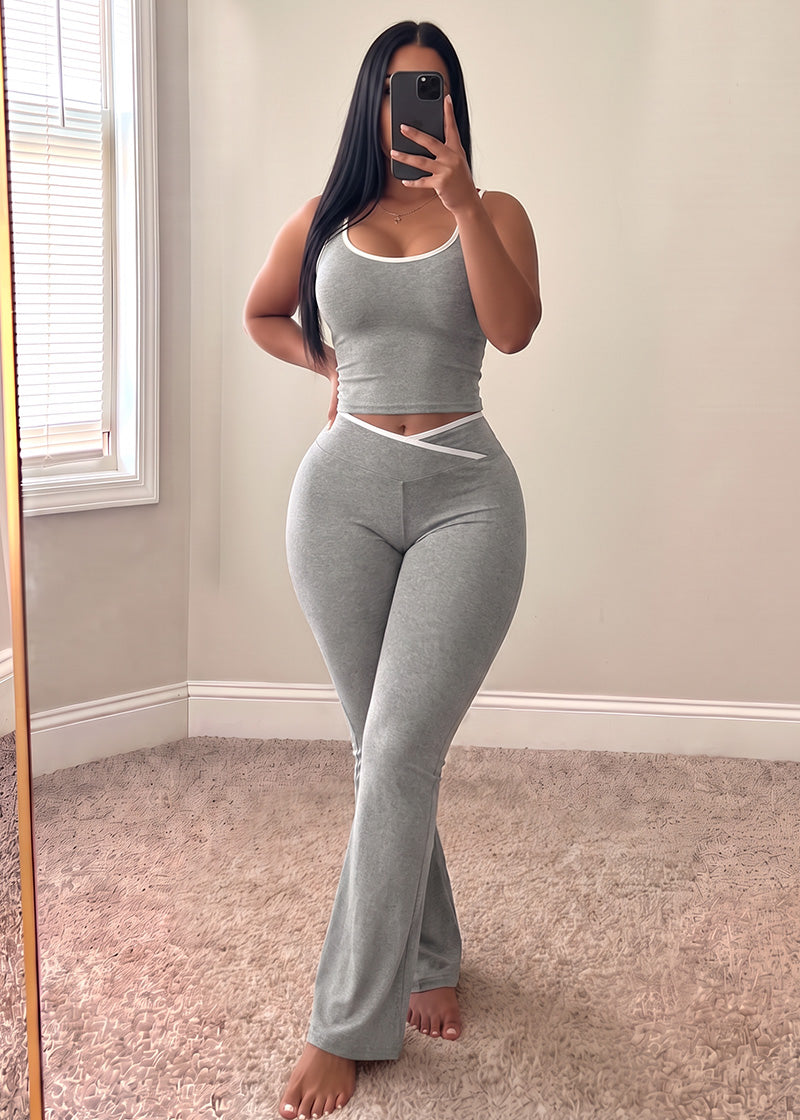 Women's Color Block Crop Tank & Flare Pants Set
