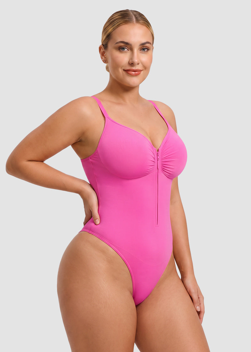 Zip-Front Tummy Control Shapewear Bodysuit