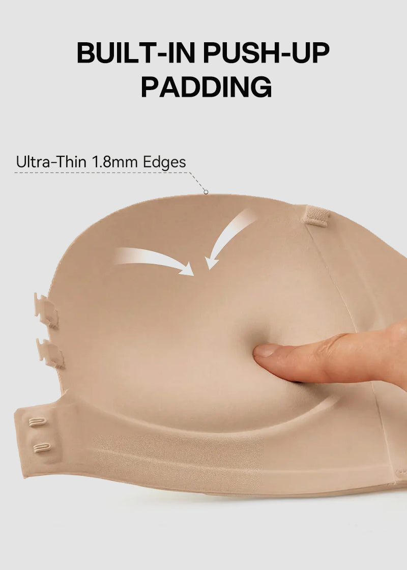 Seamless Strapless Push Up Bra with Front Closure & Removable Straps