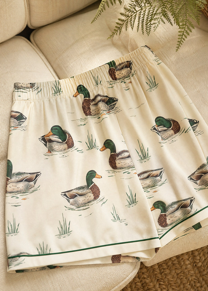 Women’s 2-Piece Mallard Duck Print Pajama Set with Short & Long Sleeve Options