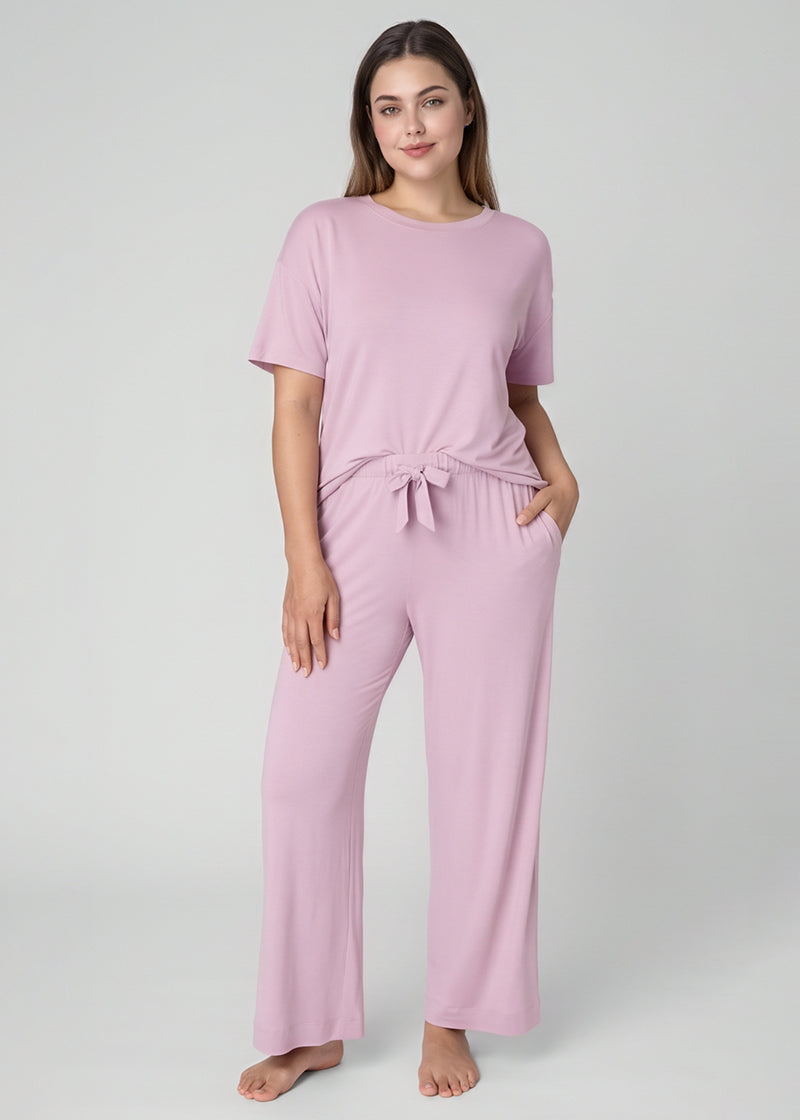 Women's Breathable Pajama Set with T-Shirt & Pocket Pants