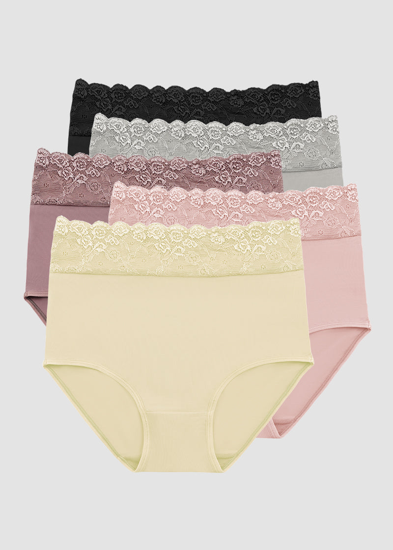 Lace Trim Cotton Hipster Panties (5 Pack)
