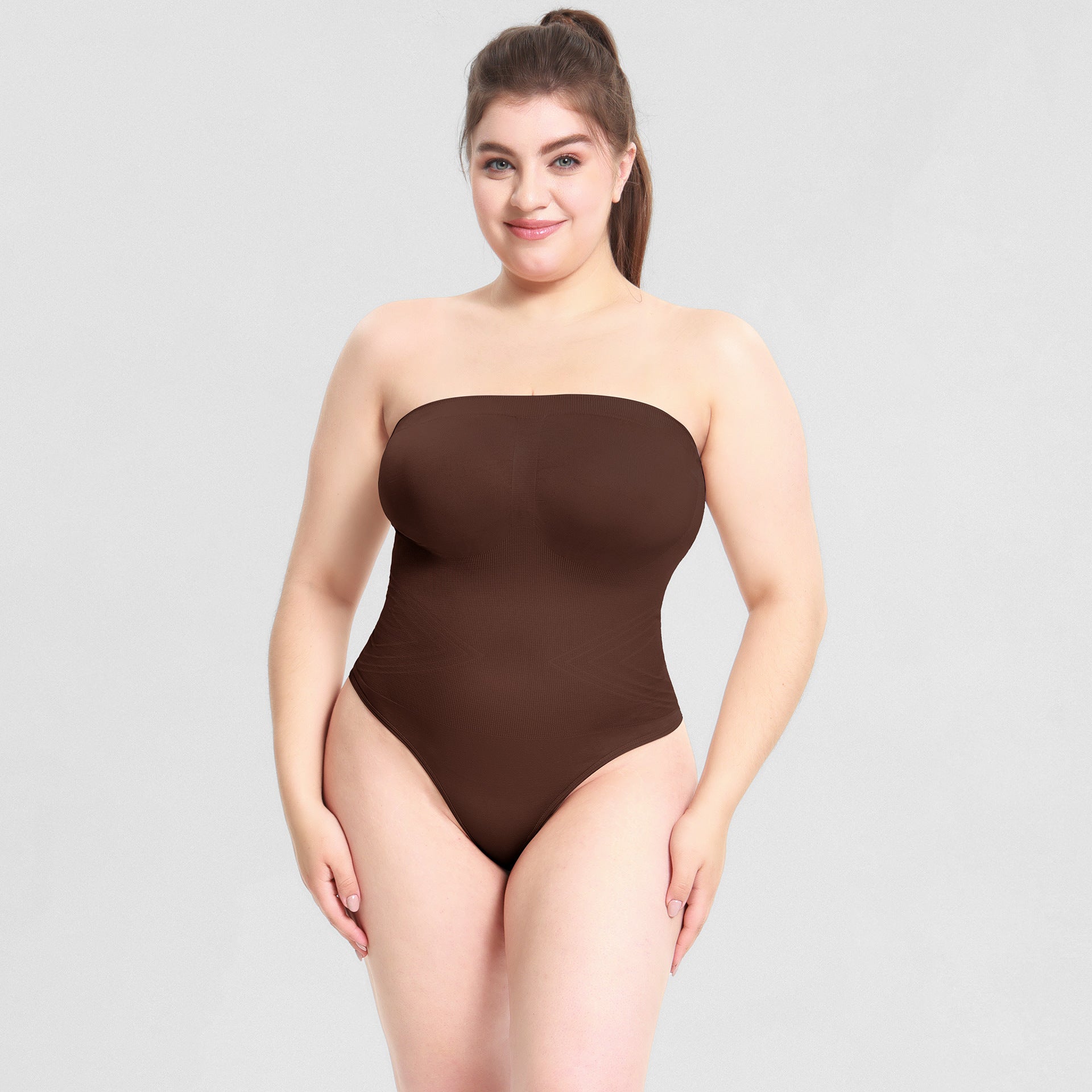 LilyLove® Bandeau Square Neck Wrap Bodysuit-Removable shoulder strap