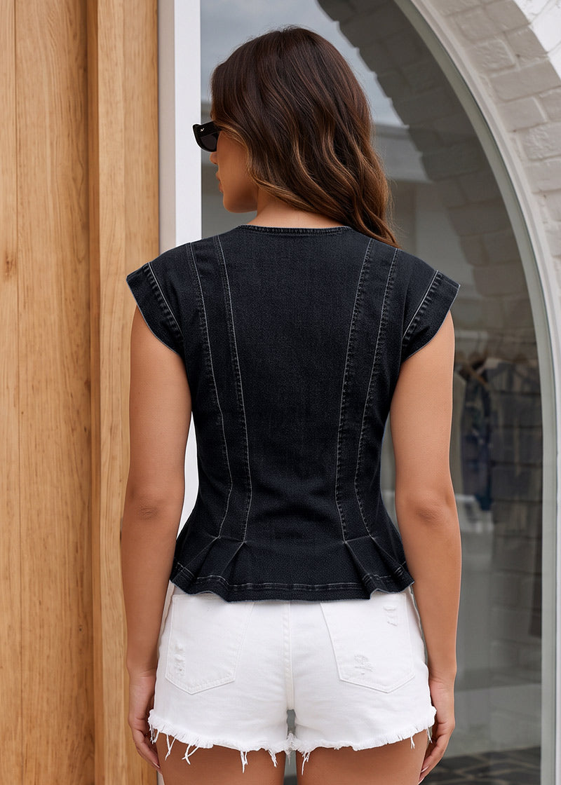Women's V Neck Denim Vests Tops