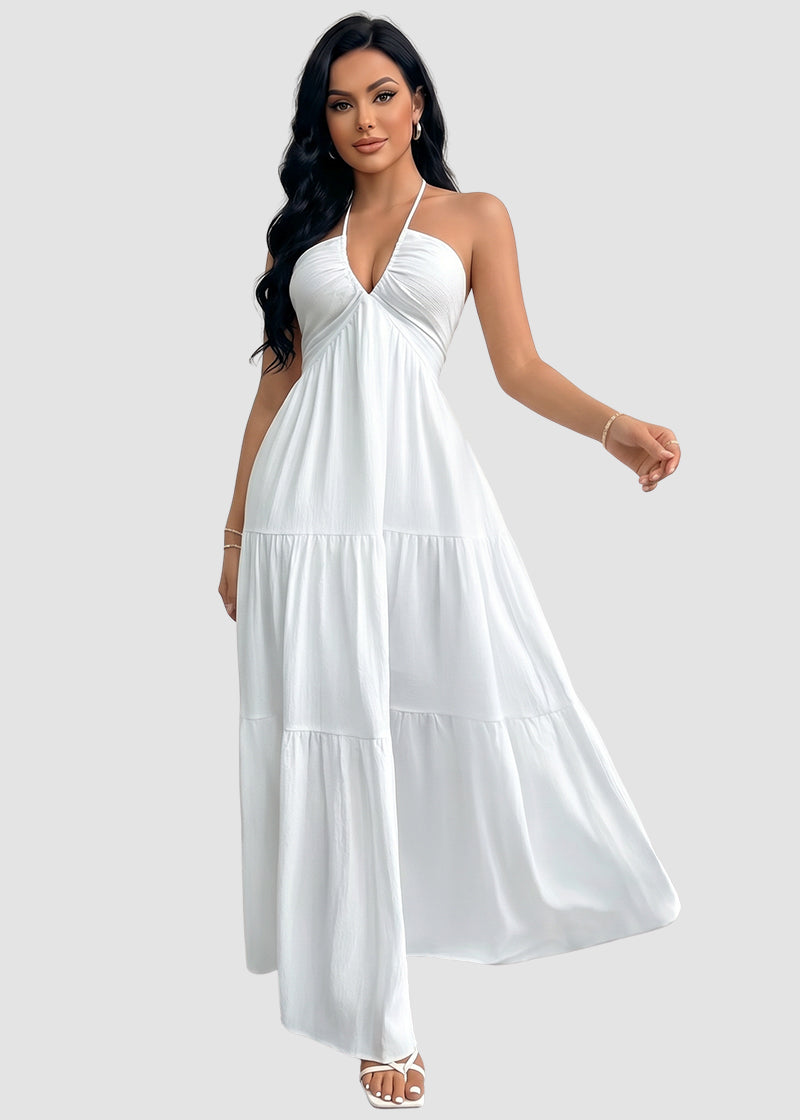 Minimalist Sleeveless Open-Back Halter Maxi Dress