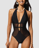 LilyLove® Mesh Deep V Halter One Piece Swimsuit