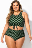 LilyLove®Plus Size Green Check Knotted Crop Bikini Top