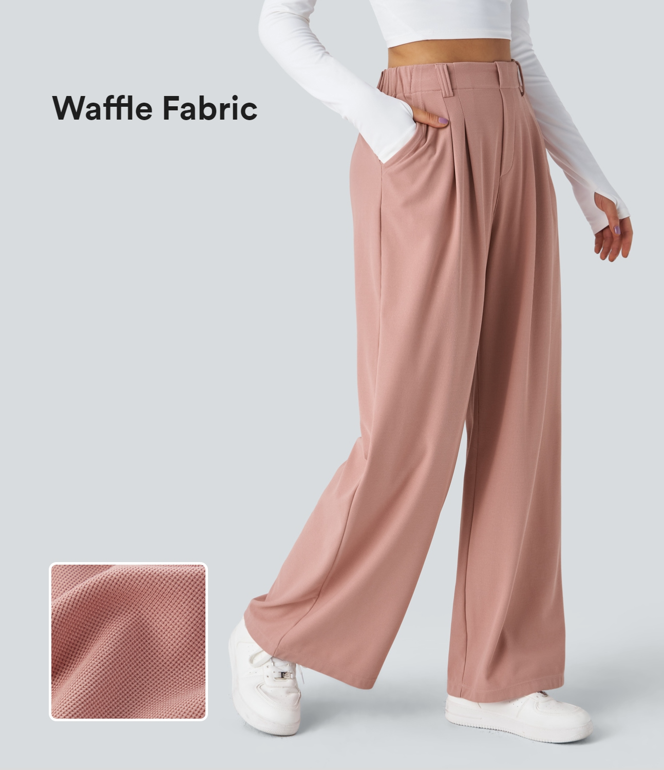 LilyLove® High Waisted Plicated Wide Leg Waffle Work Pants