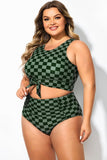 LilyLove®Plus Size Green Check Knotted Crop Bikini Top