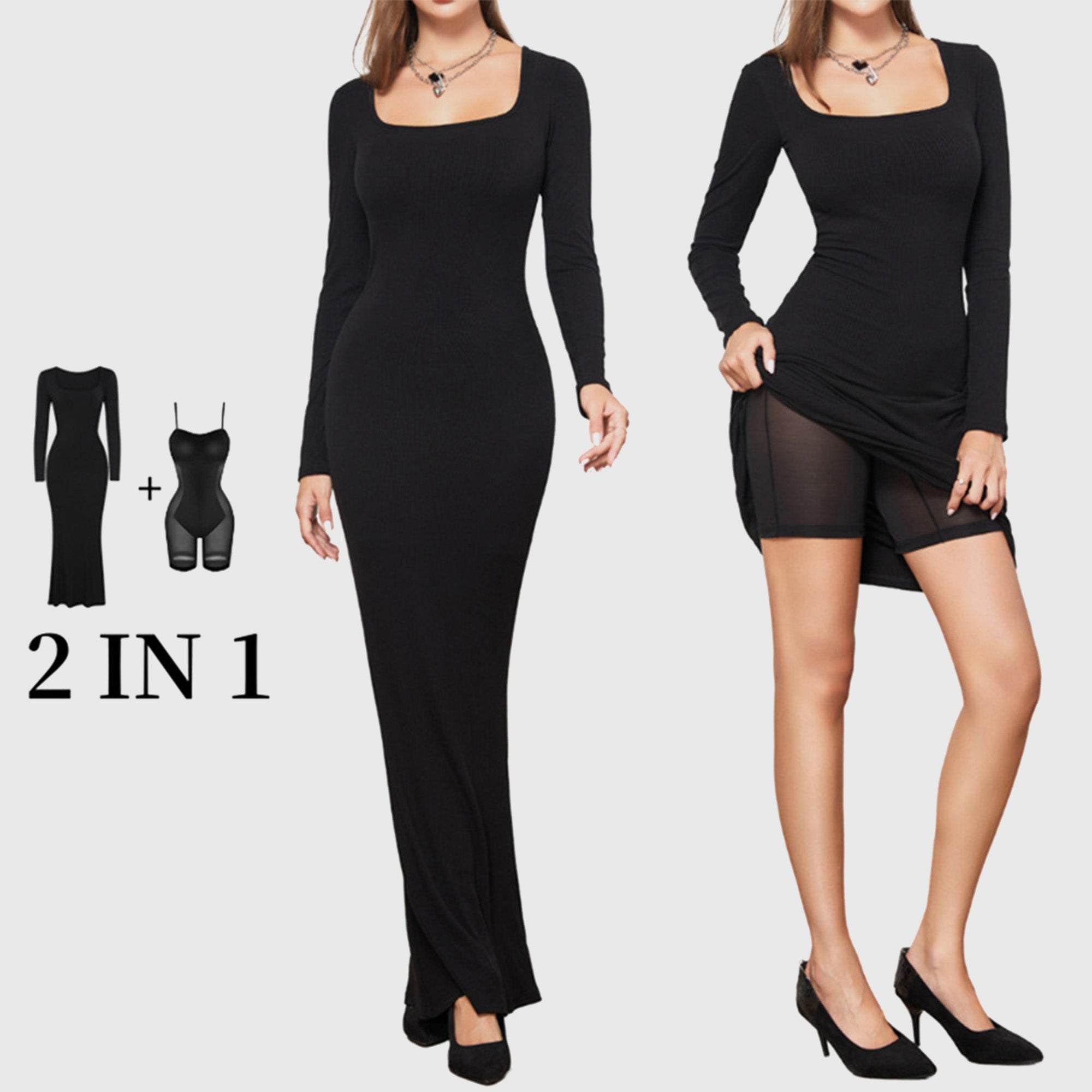 LilyLove® 2 in 1 360° Built-in Curvy Slim Tummy Compression Slimming Long Sleeve Shaper Dress