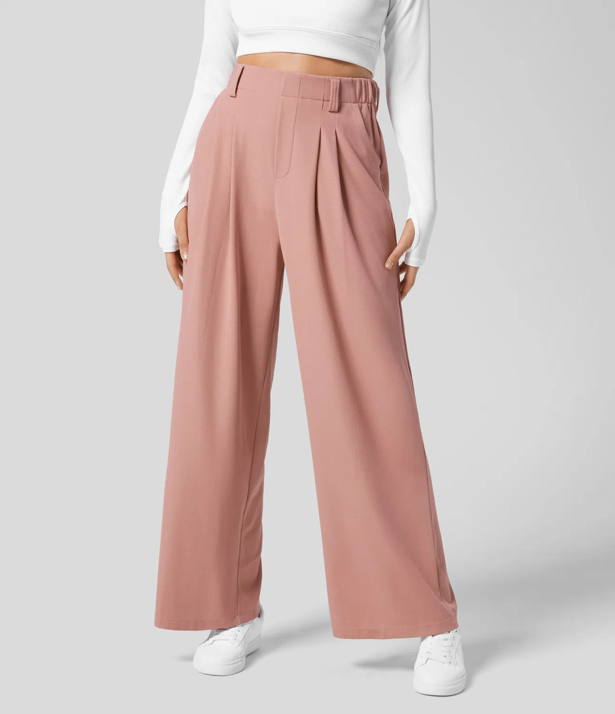 LilyLove® High Waisted Plicated Wide Leg Waffle Work Pants