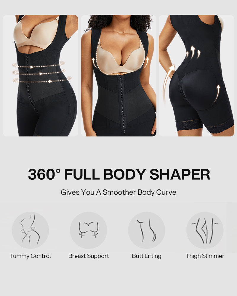 PowerMesh Double-Layer Open Bust Full Body Shaper