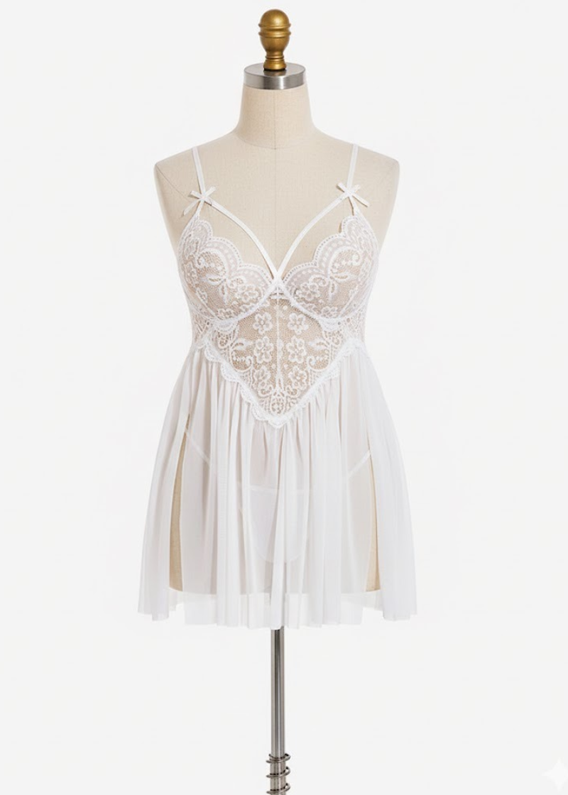 Plus Size Sexy Mesh Babydoll with Side Slit