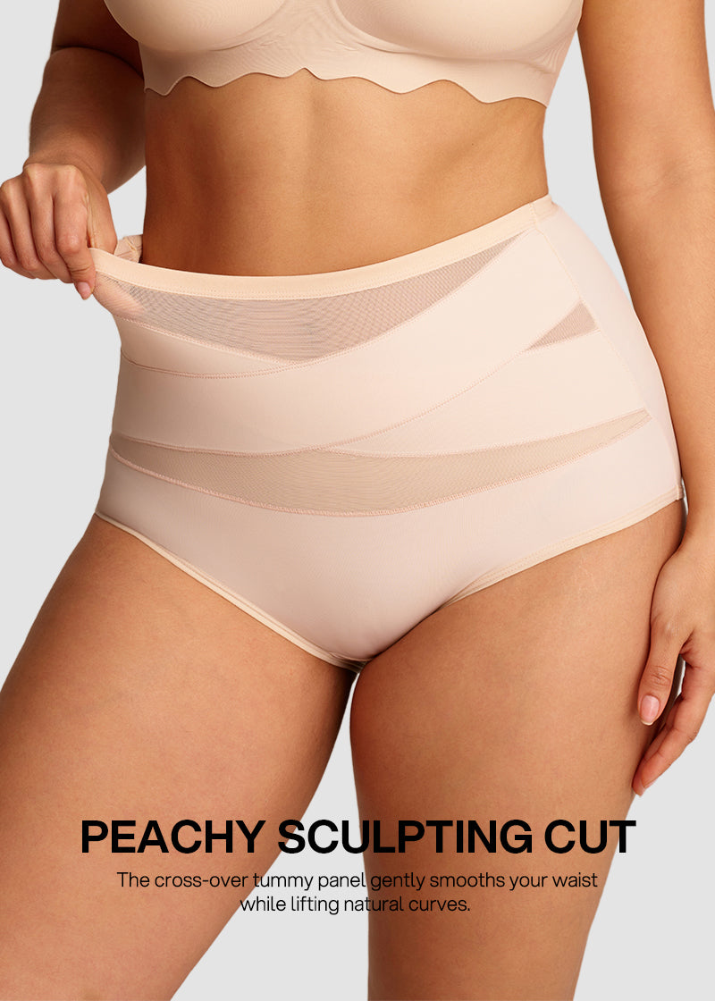 Plus-Size High-Waist Cross Tummy Control Panties (5 Pack)