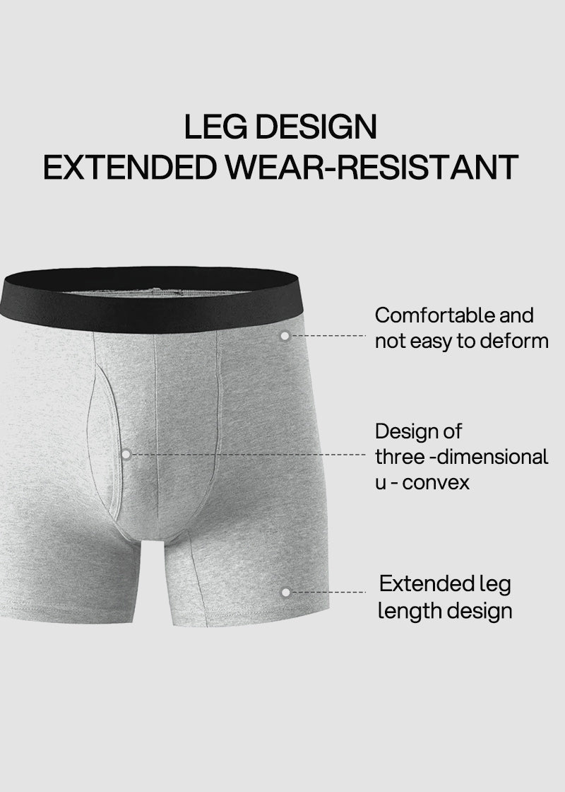 Men's Cotton Long Leg Boxer Briefs with Fly - 5 Pack