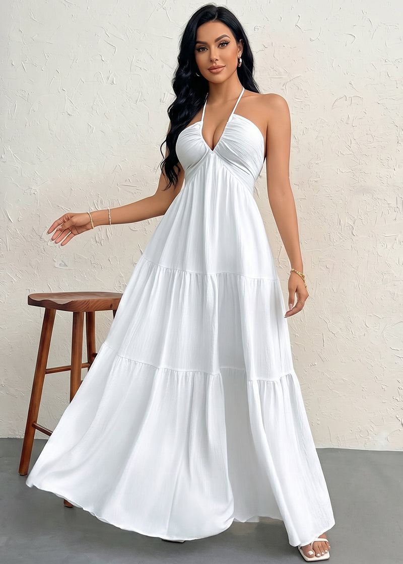 Minimalist Sleeveless Open-Back Halter Maxi Dress