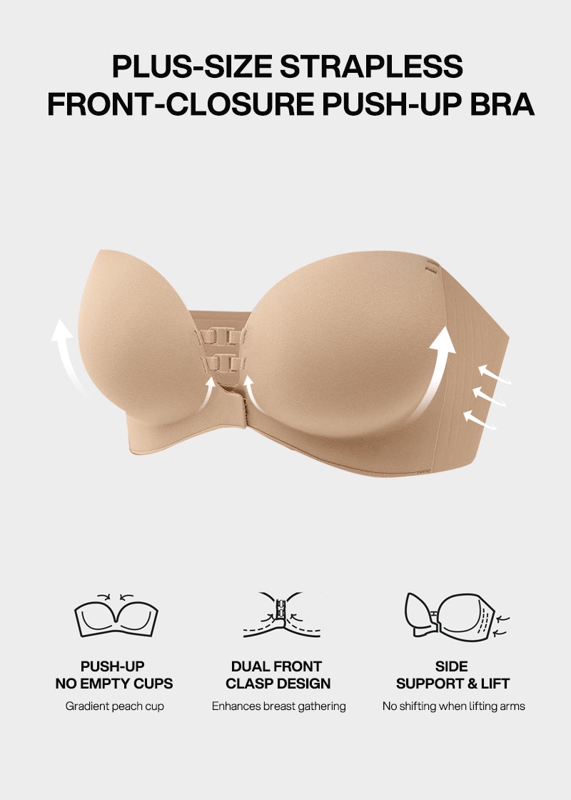 Seamless Strapless Push Up Bra with Front Closure & Removable Straps