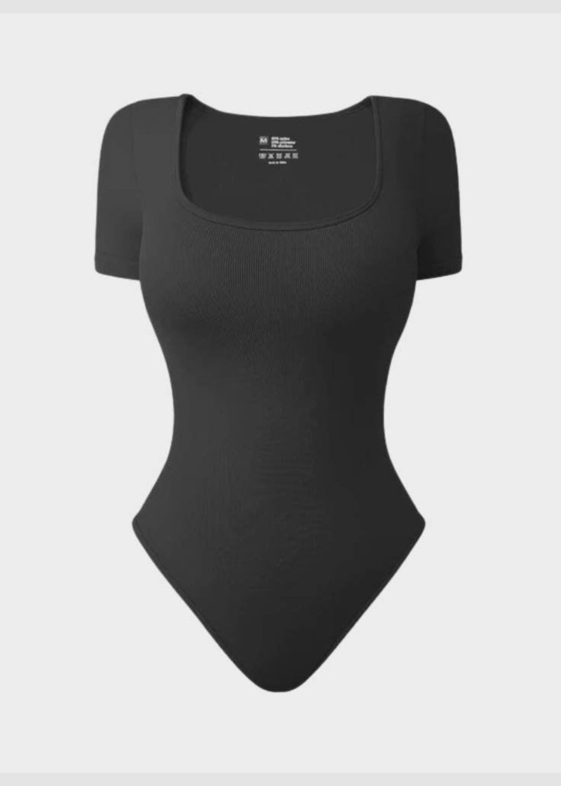Sexy Ribbed Square Neck Thong Bodysuit (2 Pcs)