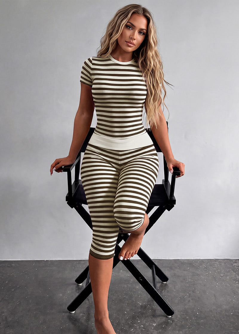 Striped Crop Top & Capri Leggings 2-Piece Set