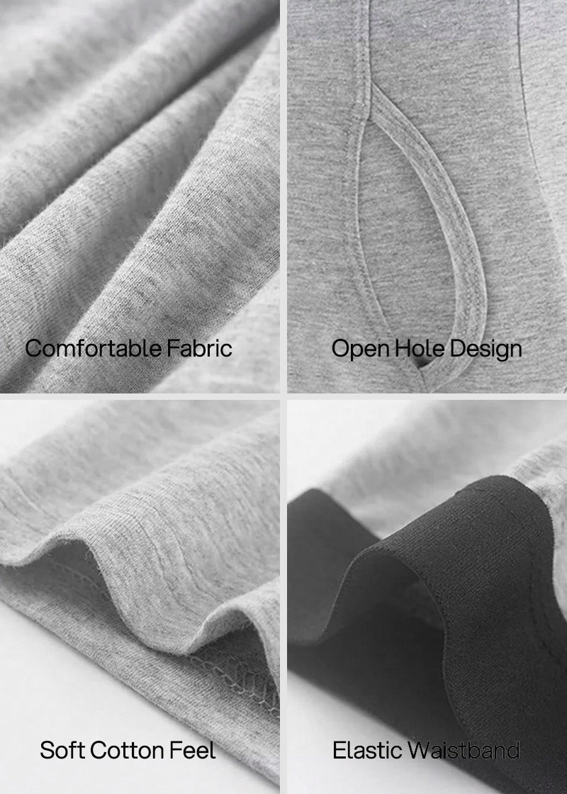 Men's Cotton Long Leg Boxer Briefs with Fly - 5 Pack